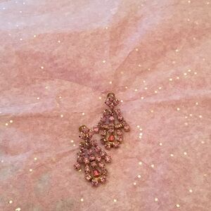 Elegant Pink Chandelier Screw On Earrings